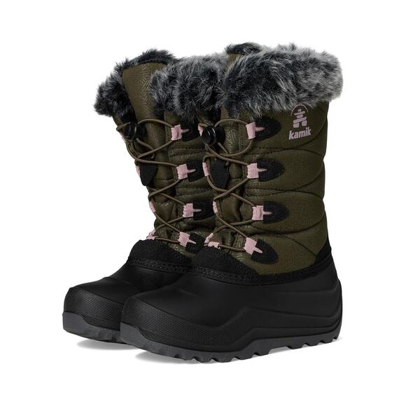 Kamik Kids 5 Dark Olive Snowangel Winter Boots Faux Fur Trim Waterproof BR12-3 - Picture 1 of 8